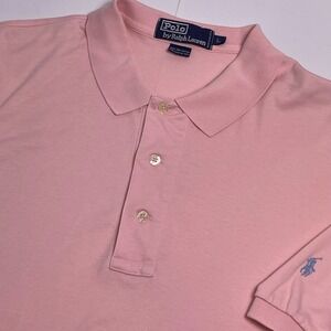 Polo Ralph Lauren Men's Large Pink Short Sleeve Polo Blue Pony Fine Cotton